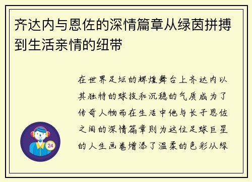齐达内与恩佐的深情篇章从绿茵拼搏到生活亲情的纽带