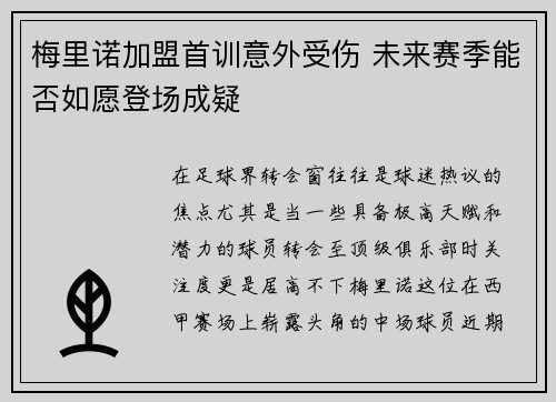 梅里诺加盟首训意外受伤 未来赛季能否如愿登场成疑 梅里诺加盟首训意外受伤 未来赛季能否如愿登场成疑